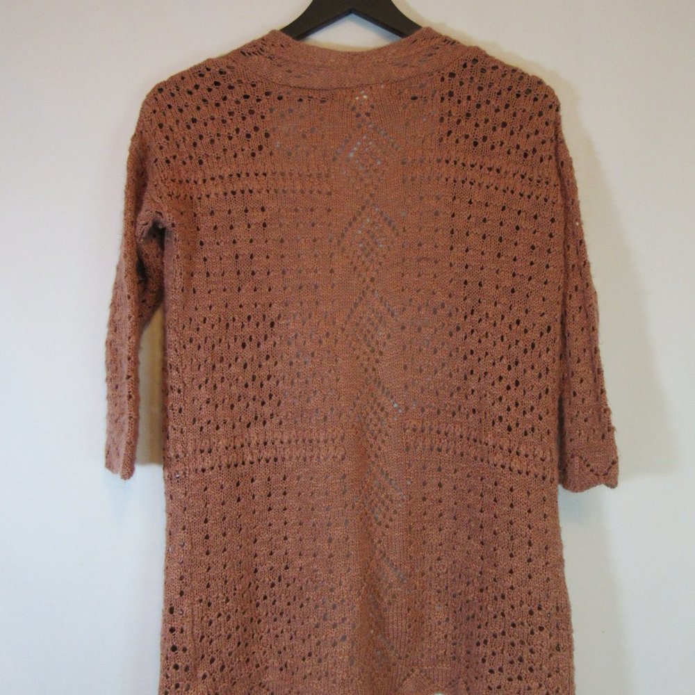 Pink Rose Crochet Open Front Cardigan Sweater - Picture 6 of 8